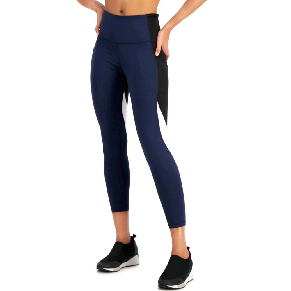 Ideology Navy Blue Black White Color Block Leggings Side Pockets Athleisure Sz S
